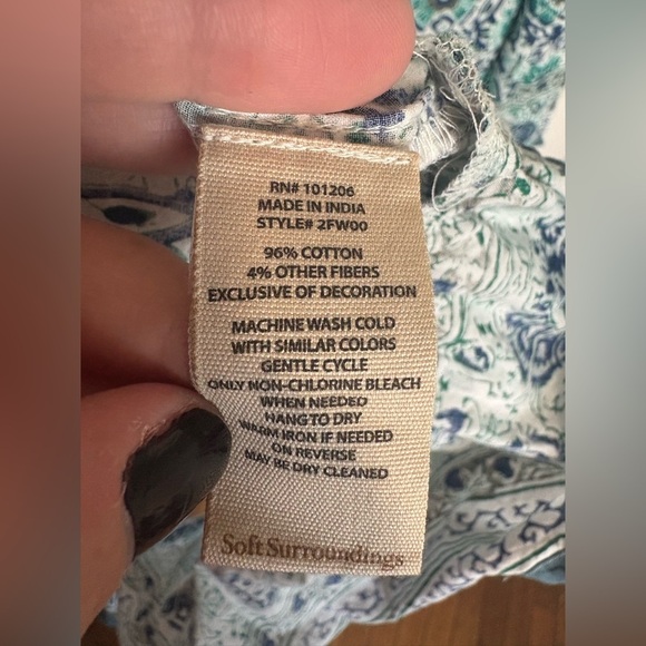 Soft Surroundings Nerisa Embroidered Printed Dress | Blue Batik Style | Size M - Picture 16 of 16